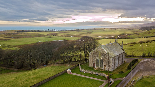 scotland church aerial drone mavic uav fields coast