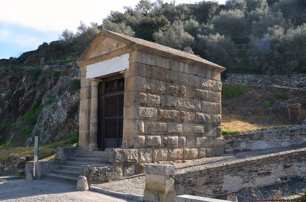 The small votive temple, distyle in antis, of Tuscan order with a single cella, built by a man named Caius Julius Lacer, and dedicated to the Roman emperor Trajan and the Roman Gods, Spain