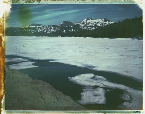 caples lake snow frozen mountains sierranevada california film polaroid 669 automatic250
