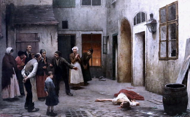 IMG_8070KF Jakub Schikaneder. 1855-1924 Meurtre dans la maison. Murder in the house. 1890 Prague Narodni Galerie  Veletrzni Palac