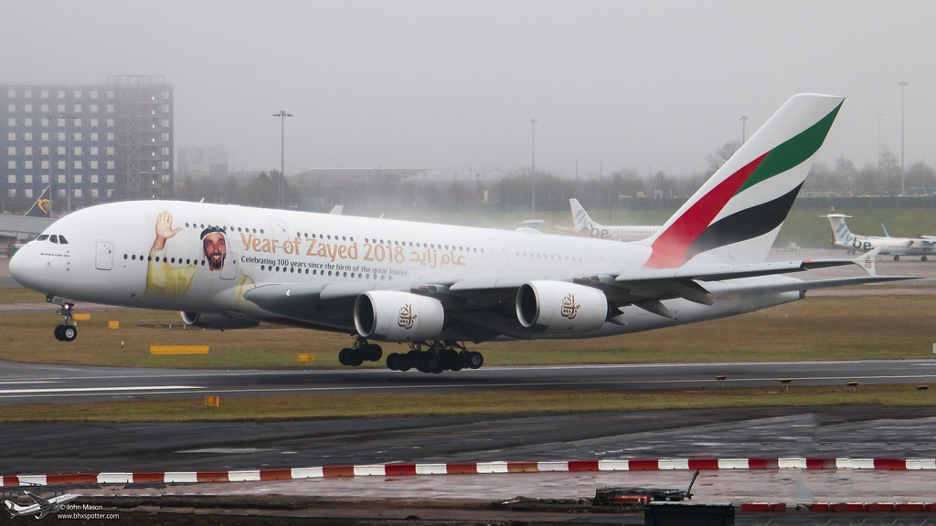 Year of Zayed 2018' Emirates A380 A6-EUZ 2nd visit to BHX. - The