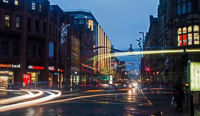 Xmas light trails on Deansgate