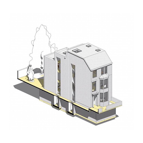 Visualisation for basement extension project in Hammersmith with large-scale slot windows to flood the interior with light. #basement #residentialarchitecture #london #architecture | by Shape Architecture