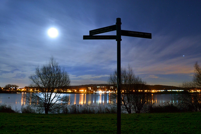Moonlit Caldecotte Lake, England, UK