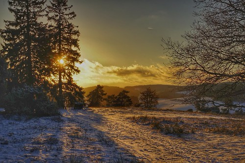 Sonnenuntergang am Raßberg by clemensgilles, rheinlandpfalz deutschland germany trees wälder sonnenuntergang sunset snow schnee eifellandschaft e