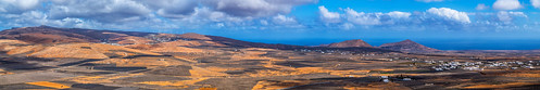 lanzarote canary islands landscape panorama north volcanoes shapes ocean sky clouds