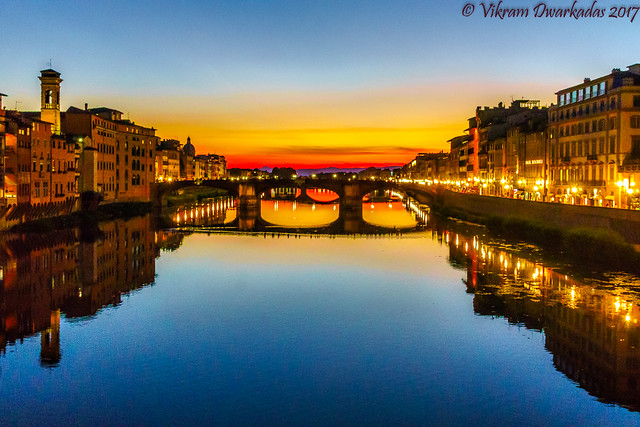 Blue Hour from Ponte Vecchio bridge, Florence, Italy