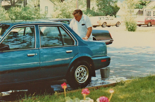 DAD WASHING HIS NEW 1988 CHEVY CAVALIAR IN JUNE 1988