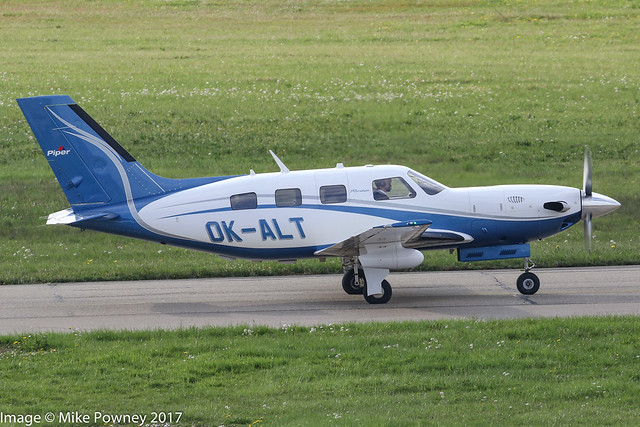 OK-ALT - 2011 build Piper PA-46-500TP Malibu Meridian, taxiing for departure on Runway 24 at Friedrichshafen during Aero 2017