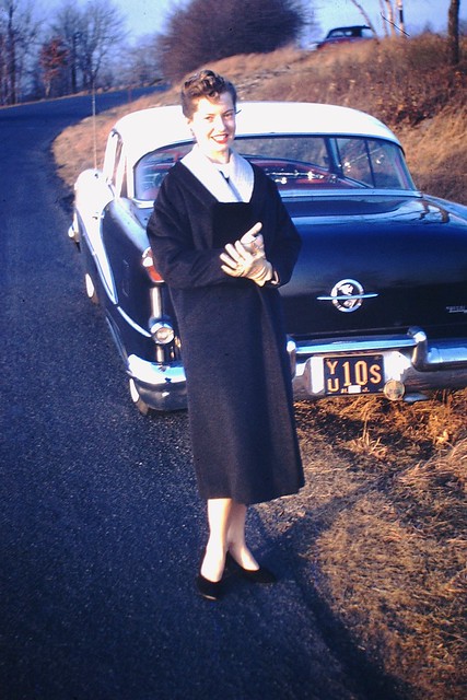 Found Photo - Woman with Vintage Oldsmobile