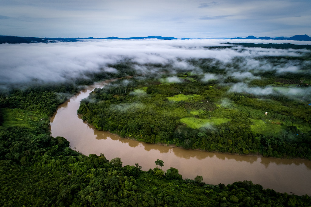 Aerial views of Belayan river in Buluq Sen village, Kutai Kertanegara District. East Kalimantan on December 21, 2017.
