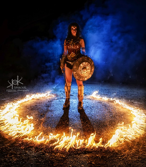 Fotocon 2017: Wonder Woman in the circle of fire. Clair De Lune Cosplay shot by SpirosK photography
