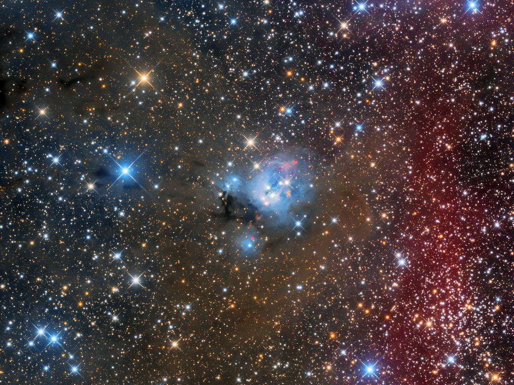 Nebula NGC7129 and  open cluster NGC7142 in Cepheus (ver.2018)
