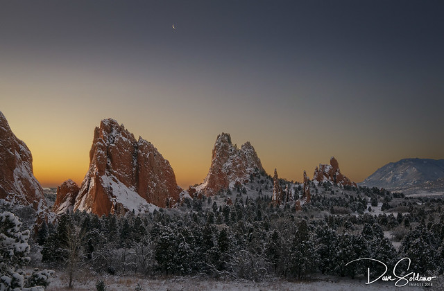 Spires, Snow and a Tiny Moon