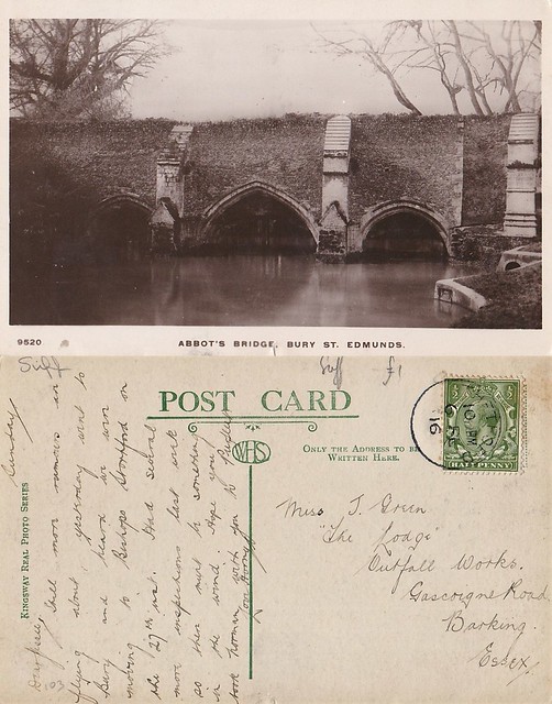 Postcard of the Abbots Bridge Bury St Edmunds 1916