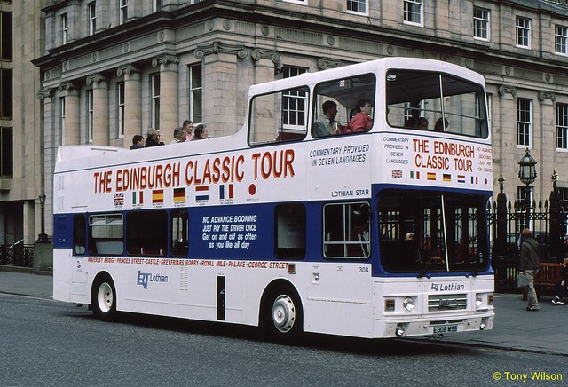 E308 MSG Lothian Regional Transport 308 Leyland Olympian with Alexander body in St Andrews Square Edinburgh Aug99 (Copy)