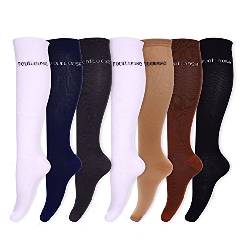 Compression Socks 7 pair Pack For Men & Women By Footloose Knee High Anti-Swelling & Varicose Veins Graduated Compression Best Nursing Travel & Flight Socks Running & Fitness 15-20mmHg (L/XL)