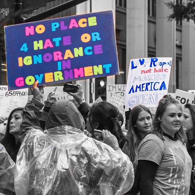 No Place for Hate in Our Government. @womensmarch_sd is this Saturday. Woman or man, bring your voice, your signs, and your energy. I'll be there, and I hope to see you there. I've been going through the photos I took at last year's March. Some signs were