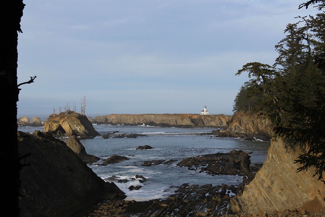 The Cape Arago Lighthouse, across Sunset Bay