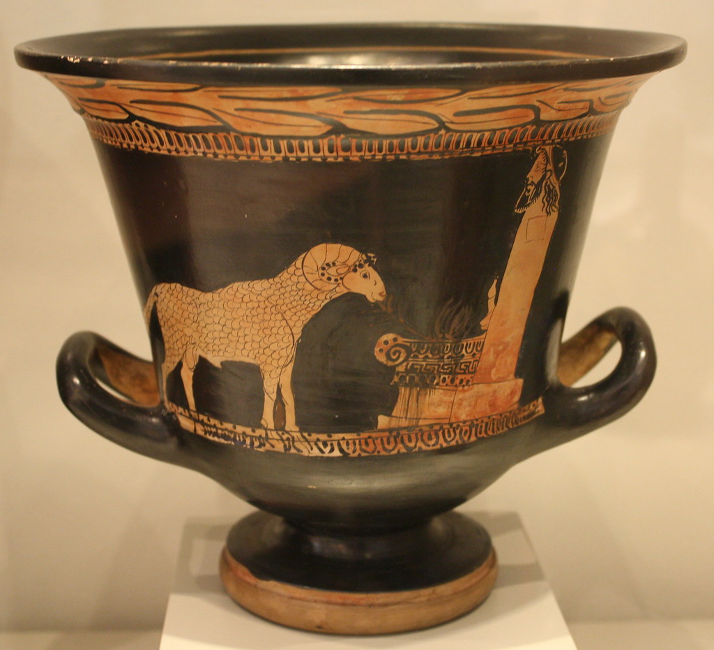 A Campanian Red-figure Calyx Krater: Ram Before Herm