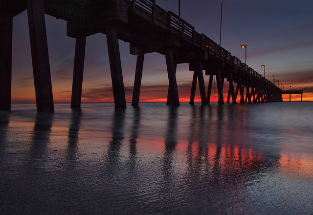 A blue hour shot of the Venice Beach pier.