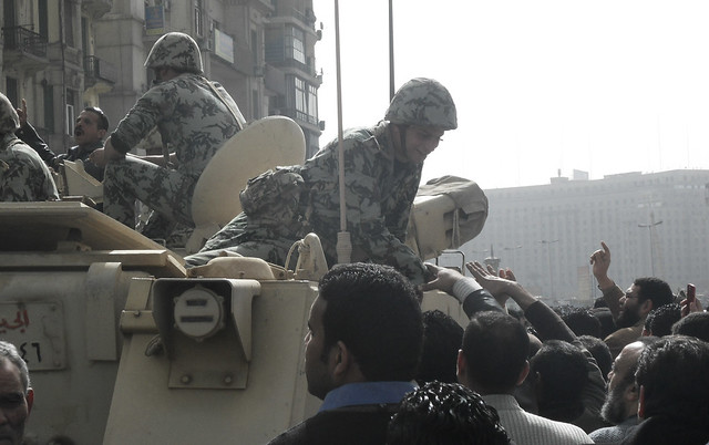 Tahrir Square 29 January 2011 - "The people and the army are one hand"