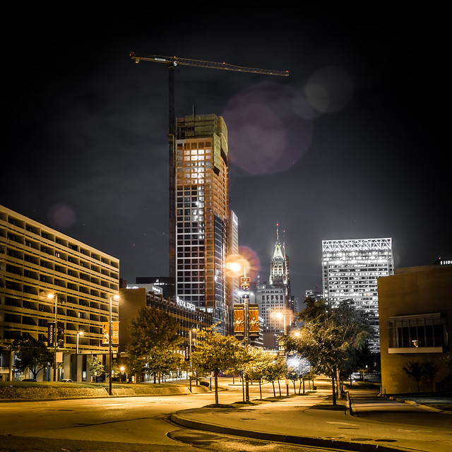 baltimore maryland city streets and skyline at night