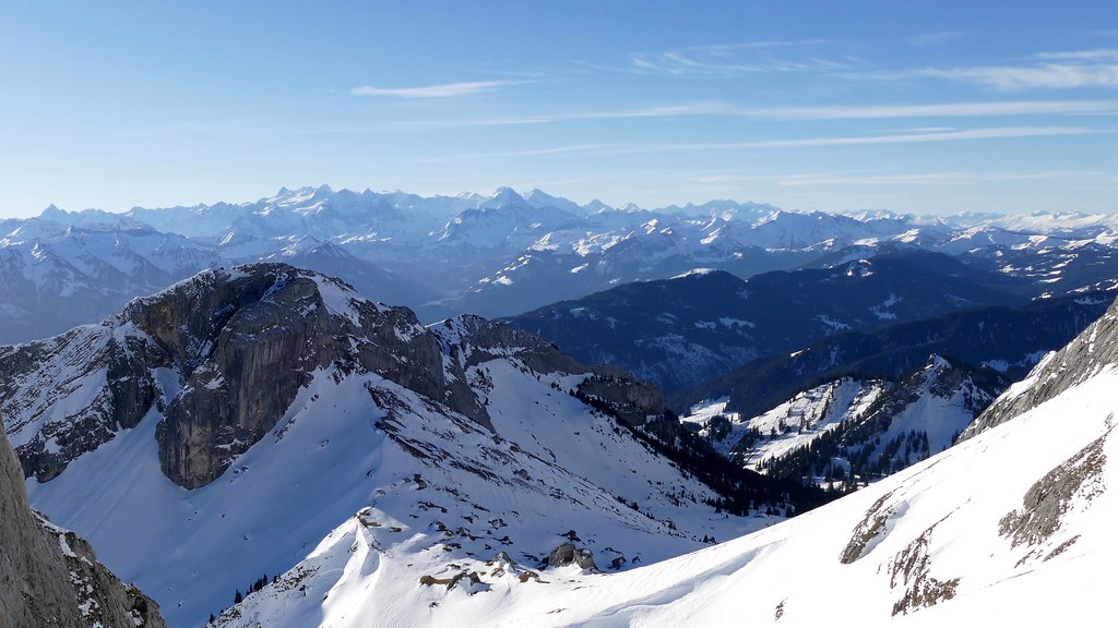 Panoramic view from Mt Pilatus to Swiss Alps Switzerland
