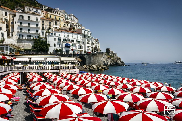 Red beach umbrella