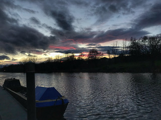Lovely red & grey sky for Christmas Eve.. The River Weaver in Cheshire