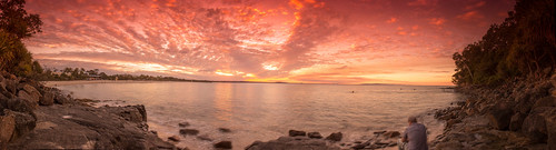 ocean sunset summer outcrop beach water landscape bush rocks australia queensland noosa noosaheads noosanationalpark