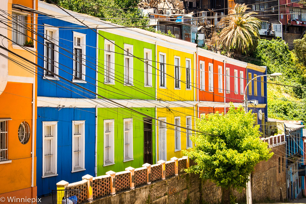 Brightly coloured houses in Valparaiso, Chile