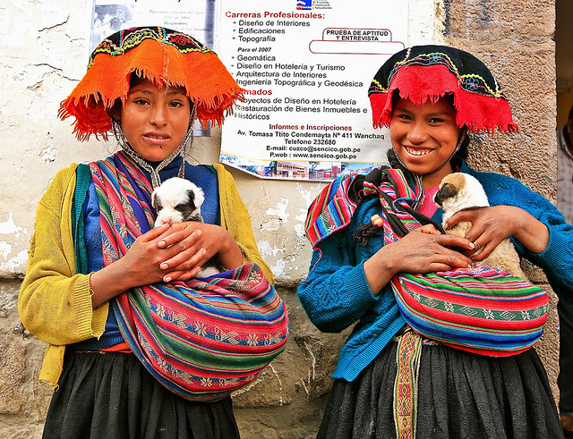 Two Girls with Puppies, Pisac, Peru
