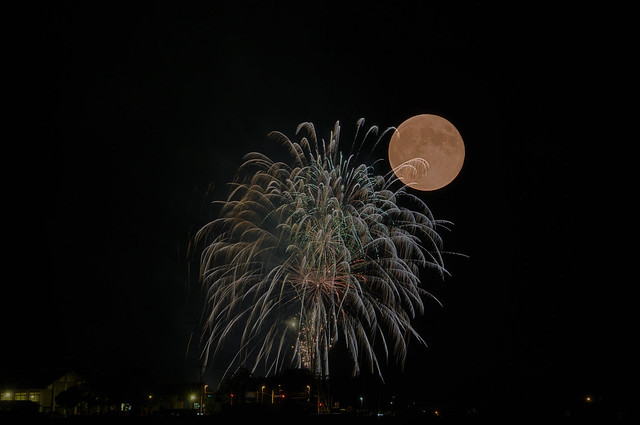 fireworks + moon