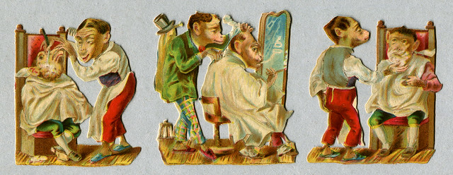 Glanzbilder, Affen beim Barbier