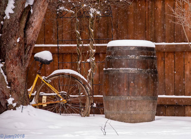 Bourbon Barrel on a Snowy Day