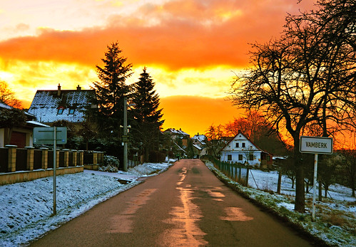 sunset photography explorer city village snow winter road