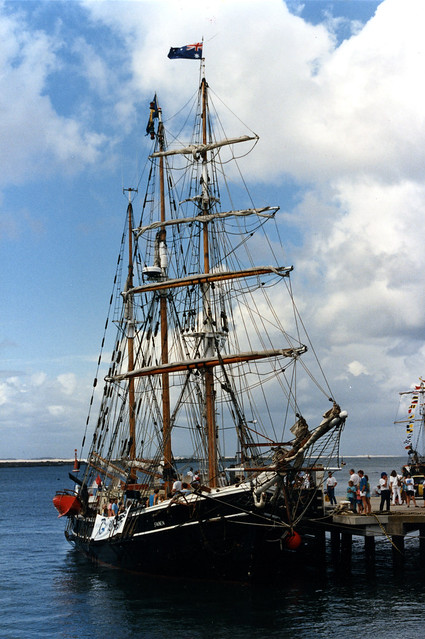 William the Fourth Ship (replica), Newcastle Harbour, NSW, February 1989.