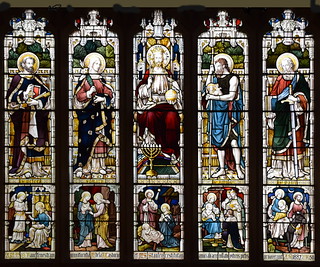 Christ in Majesty flanked by St Peter, Blessed Virgin, St John the Baptist and St Paul  (Heaton, Butler & Bayne, 1887)
