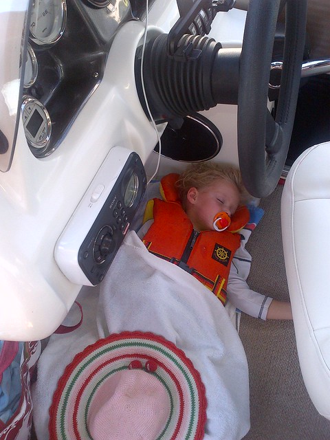 Trevor Shannon / Cate Sleeping on Billy and Kim's Deck Boat