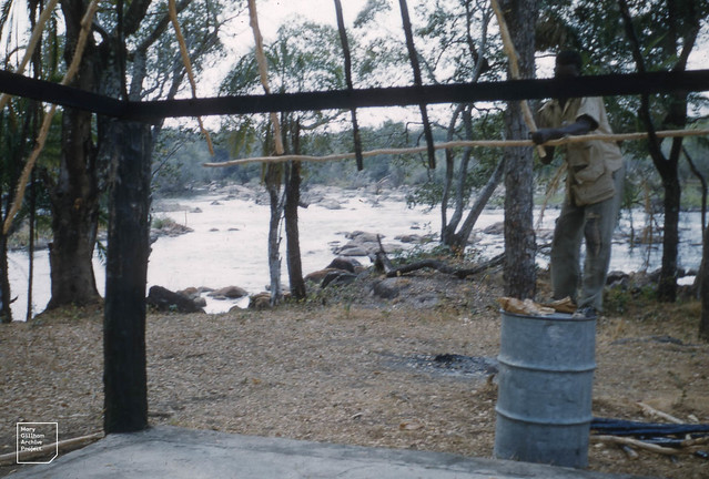 Pole rafters to hold thatch, Kafwala, Kafue, Zambia