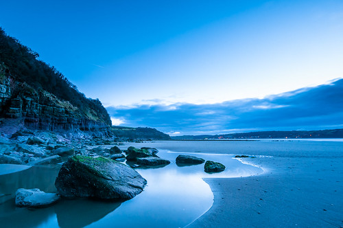 landscape beach bluehour carmarthenshire cliffs clouds coast cymru llansteffan morning reflections rockpools rocks sand seasons sunrise time wales winter