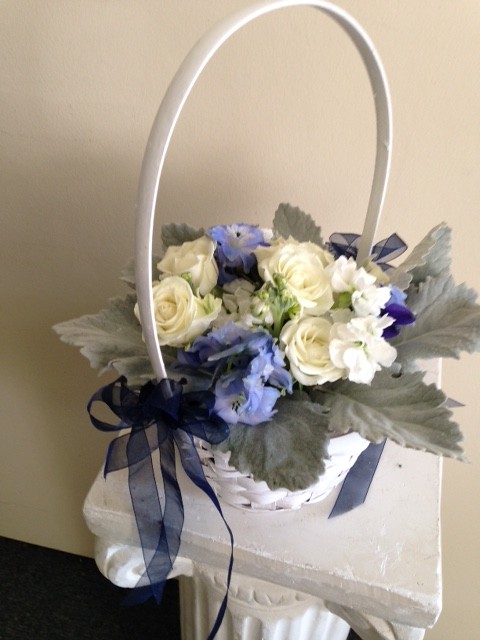 Blue and white Flower Girl basket