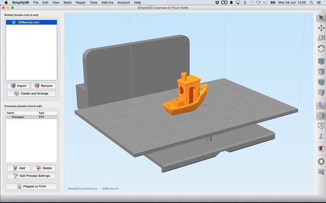 #3DBenchy in Simplify3D 3.0 User Interface - Buildplate 3D visualisation - Flashforge Dreamer
