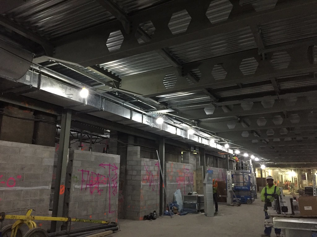 Ductwork: Installation of ductwork in the main passenger corridor. (CM014B, 02-26-2018)