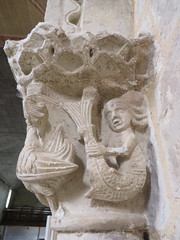 Sirène et harpie, choeur de l'église romane, St Blaise (XIIe-XIIIe), Lacommande, Béarn, Pyrénées-Atlantiques, Nouvelle-Aquitaine, France.