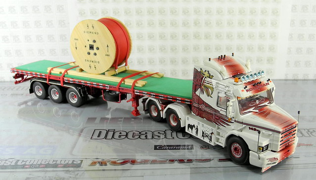 SCANIA T113T143 KOOPMANN + CLASSIC FLATBED TRAILER (3 AXLE) + CABLE DRUM (RED WIRE)-005