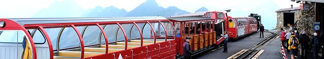 At Rothorn: Trains waiting to return visitors to Brienz