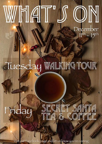 Here are the social events we have planned this week :) make sure not to miss our Secret Santa Tea & Coffee warming up the end of the week!