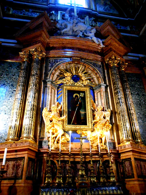 Altar with gilded bronzes and polychrome marbles (1726-1736) by Filippo Barigioni (Rome 1672-Rome 1753) - Sant'Andrea delle Fratte Church in Rome